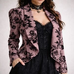 Floral Velvet Blazer - Pink and Black